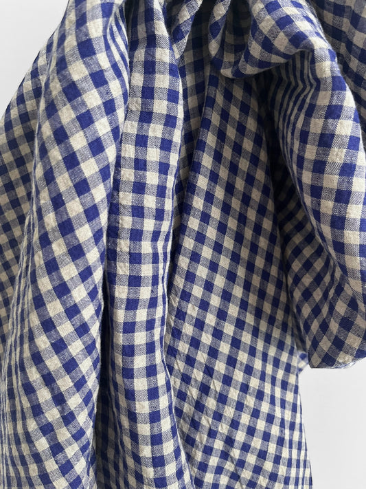Close-up of blue and white checkered fabric